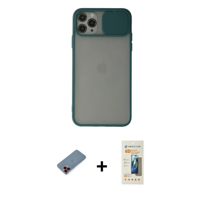 MARSİLYAN™- iPhone 11 Pro Kılıf Vadi Çizgi - Siyah 6D Mat Seramik Hayalet Nano Ekran Koruyucu + Metal Kamera Lens Koruma Cam - KI