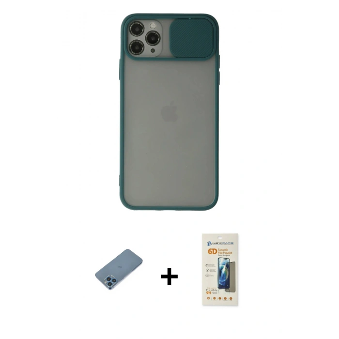 MARSİLYAN™- iPhone 11 Pro Kılıf Vadi Çizgi - Siyah 6D Mat Seramik Hayalet Nano Ekran Koruyucu + Shine Kamera Lens Koruma Cam - MI
