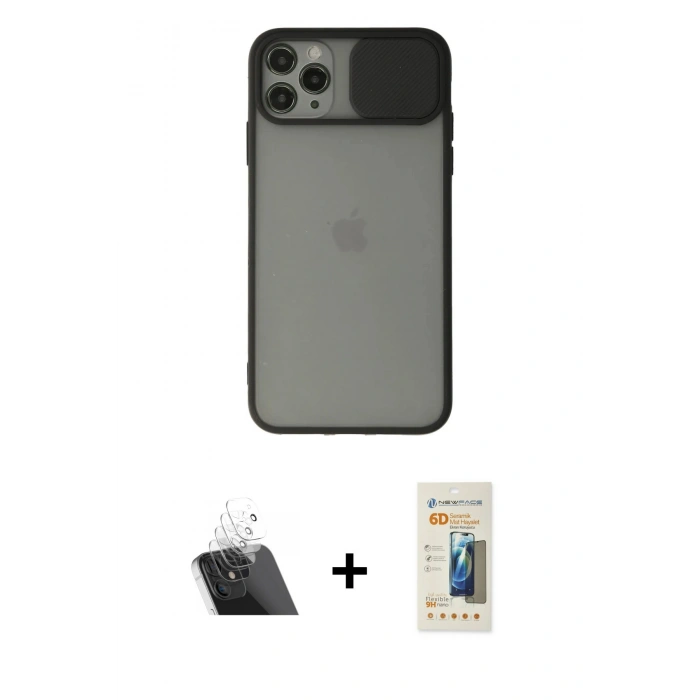 MARSİLYAN™- iPhone 11 Pro Kılıf Vadi Çizgi - Siyah 6D Mat Seramik Hayalet Nano Ekran Koruyucu + Kamera Lens Koruma Cam - SF