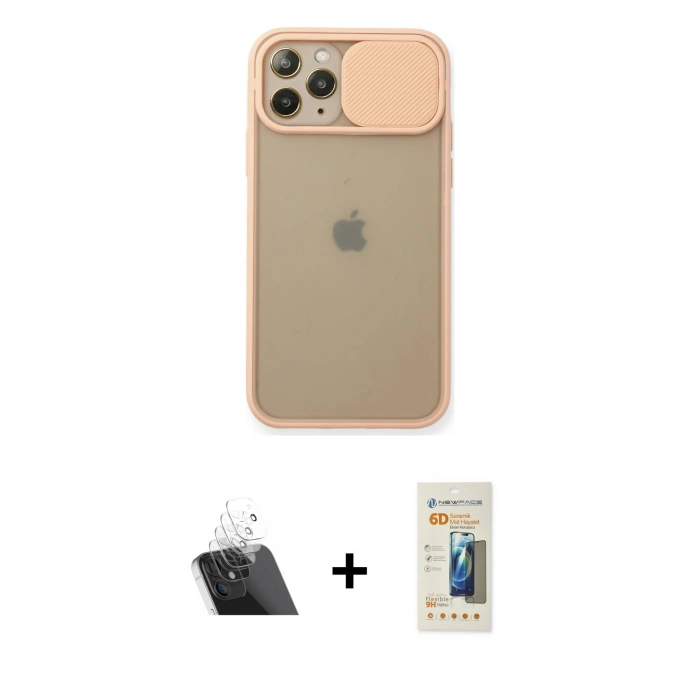 MARSİLYAN™- iPhone 11 Pro Kılıf Vadi Çizgi - Siyah 6D Mat Seramik Hayalet Nano Ekran Koruyucu + Kamera Lens Koruma Cam - SF