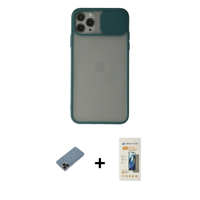 MARSİLYAN™- iPhone 11 Pro Kılıf Vadi Çizgi - Siyah 6D Mat Seramik Hayalet Nano Ekran Koruyucu + Shine Kamera Lens Koruma Cam - SH
