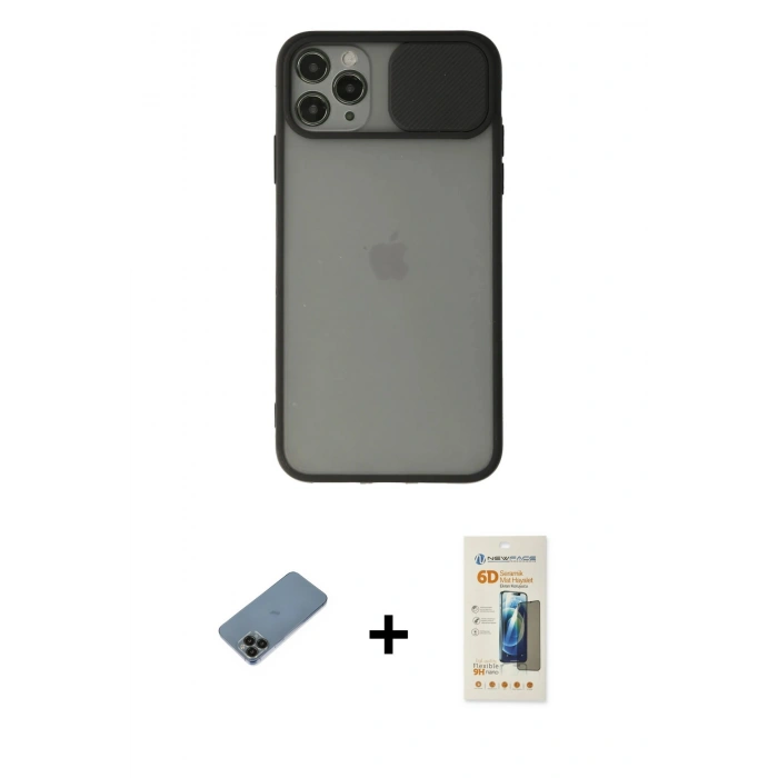 MARSİLYAN™- iPhone 11 Pro Kılıf Vadi Çizgi - Siyah 6D Mat Seramik Hayalet Nano Ekran Koruyucu + Shine Kamera Lens Koruma Cam - SH