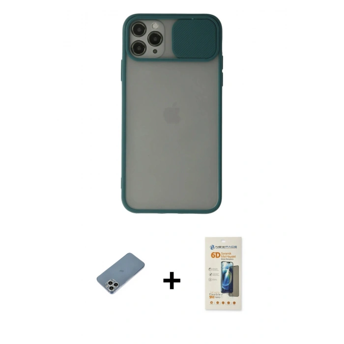 MARSİLYAN™- iPhone 11 Pro Kılıf Vadi Çizgi - Siyah 6D Mat Seramik Hayalet Nano Ekran Koruyucu + Shine Kamera Lens Koruma Cam - GS