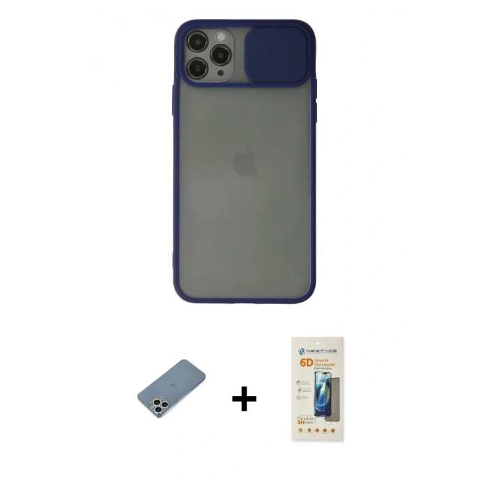 MARSİLYAN™- iPhone 11 Pro Kılıf Vadi Çizgi - Siyah 6D Mat Seramik Hayalet Nano Ekran Koruyucu + Shine Kamera Lens Koruma Cam - GS
