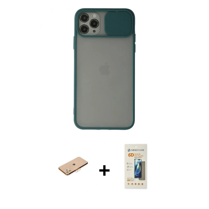 MARSİLYAN™- iPhone 11 Pro Kılıf Vadi Çizgi - Siyah 6D Mat Seramik Hayalet Nano Ekran Koruyucu + Renkli Kamera Lens Koruma Cam - TU