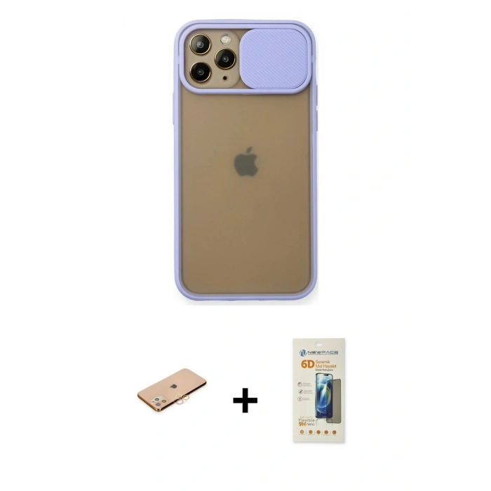 MARSİLYAN™- iPhone 11 Pro Kılıf Vadi Çizgi - Siyah 6D Mat Seramik Hayalet Nano Ekran Koruyucu + Renkli Kamera Lens Koruma Cam - TU