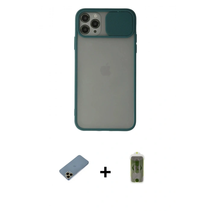 MARSİLYAN™- iPhone 11 Pro Kılıf Vadi Çizgi - Siyah Joko Magic 5D Hayalet Cam + Gold Shine Kamera Lens Koruma Cam