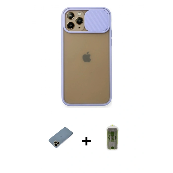 MARSİLYAN™- iPhone 11 Pro Kılıf Vadi Çizgi - Siyah Joko Magic 5D Hayalet Cam + Gold Shine Kamera Lens Koruma Cam