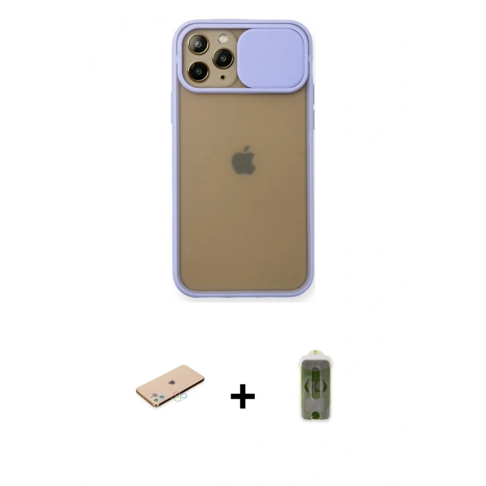 MARSİLYAN™- iPhone 11 Pro Kılıf Vadi Çizgi - Siyah Joko Magic 5D Hayalet Cam + Renkli Kamera Lens Koruma Cam - MI