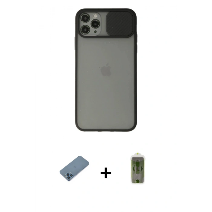 MARSİLYAN™- iPhone 11 Pro Kılıf Vadi Çizgi - Siyah Joko Magic 5D Hayalet Cam + Shine Kamera Lens Koruma Cam - MI