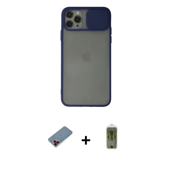 MARSİLYAN™- iPhone 11 Pro Kılıf Vadi Çizgi - Siyah Joko Magic 5D Hayalet Cam + Metal Kamera Lens Koruma Cam - KI