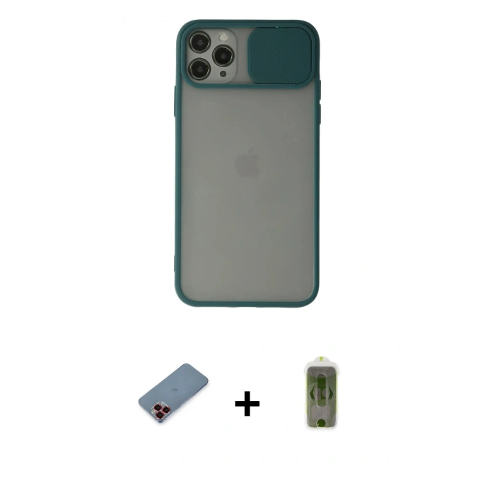 MARSİLYAN™- iPhone 11 Pro Kılıf Vadi Çizgi - Siyah Joko Magic 5D Hayalet Cam + Metal Kamera Lens Koruma Cam - KI
