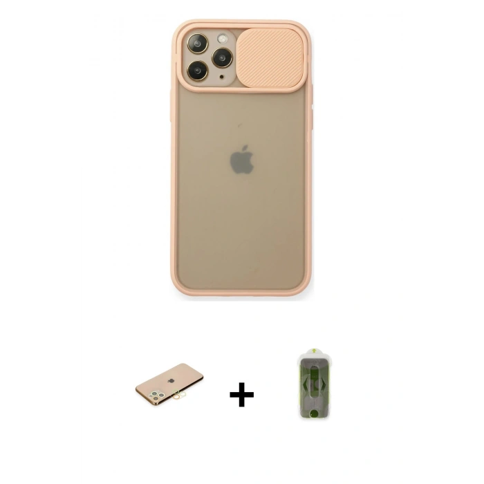 MARSİLYAN™- iPhone 11 Pro Kılıf Vadi Çizgi - Siyah Joko Magic 5D Hayalet Cam + Pembe Renkli Kamera Lens Koruma Cam