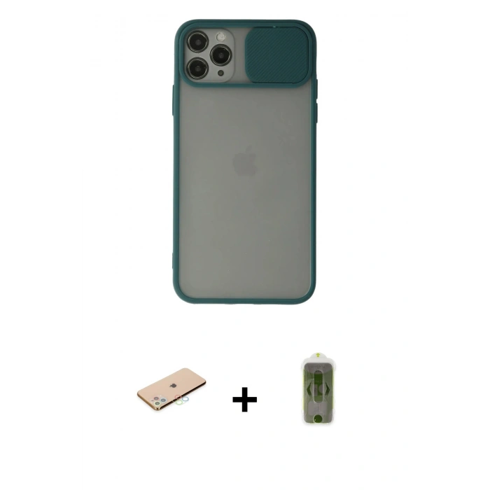 MARSİLYAN™- iPhone 11 Pro Kılıf Vadi Çizgi - Siyah Joko Magic 5D Hayalet Cam + Renkli Kamera Lens Koruma Cam - MI