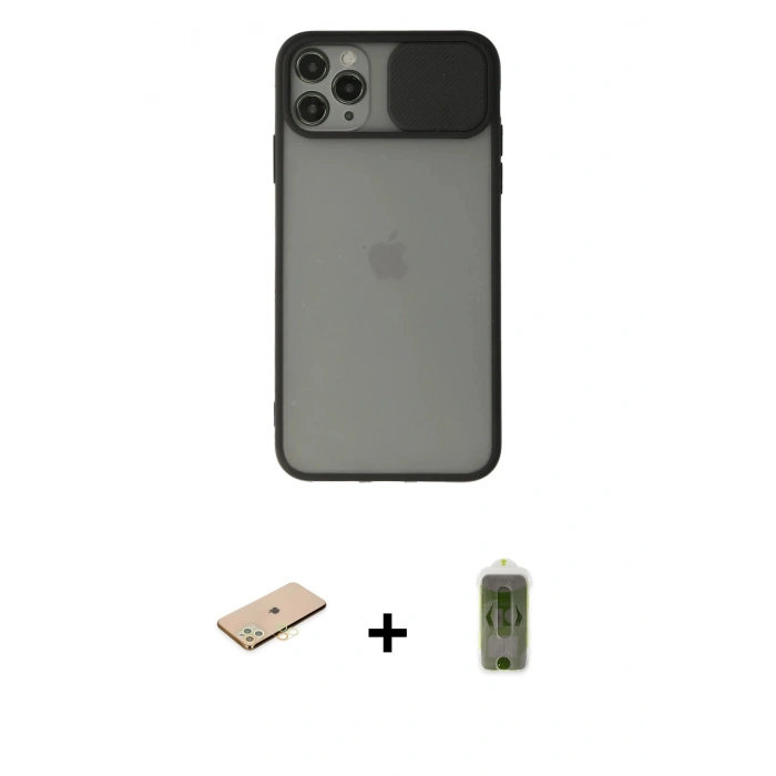 MARSİLYAN™- iPhone 11 Pro Kılıf Vadi Çizgi - Siyah Joko Magic 5D Hayalet Cam + Renkli Kamera Lens Koruma Cam - SI