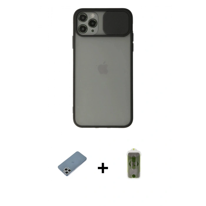 MARSİLYAN™- iPhone 11 Pro Kılıf Vadi Çizgi - Siyah Joko Magic 5D Hayalet Cam + Shine Kamera Lens Koruma Cam - GS