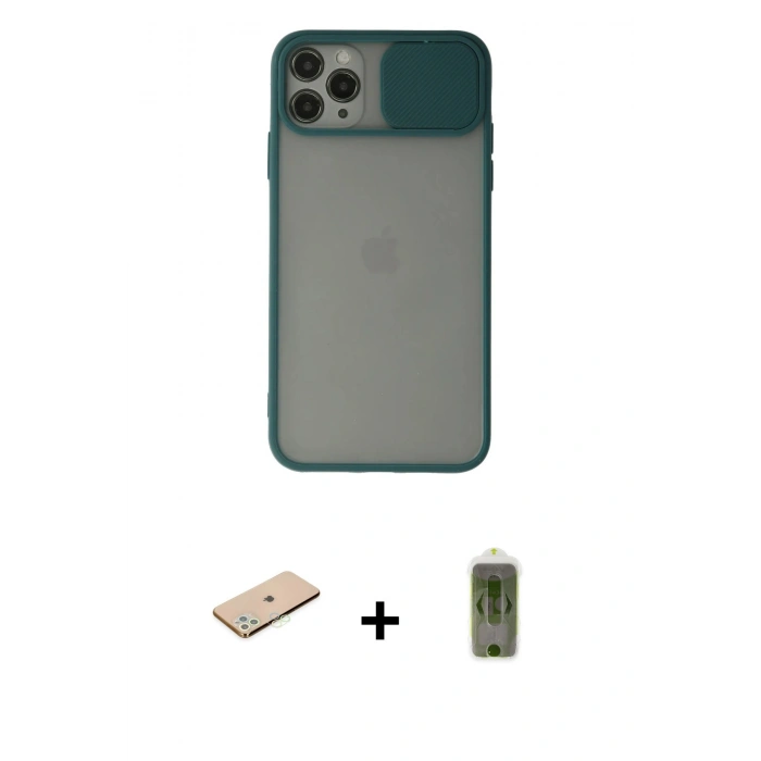 MARSİLYAN™- iPhone 11 Pro Kılıf Vadi Çizgi - Siyah Joko Magic 5D Hayalet Cam + Renkli Kamera Lens Koruma Cam - YL