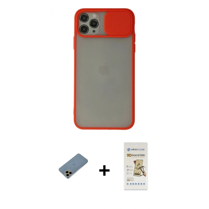 MARSİLYAN™- iPhone 11 Pro Kılıf Vadi Çizgi - Siyah Mat Seramik Nano Ekran Koruyucu + Shine Kamera Lens Koruma Cam - GD