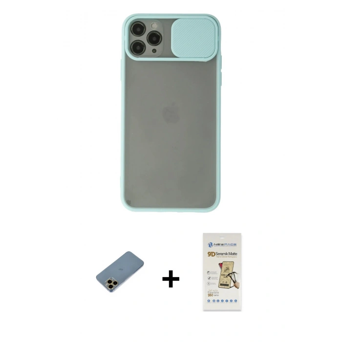 MARSİLYAN™- iPhone 11 Pro Kılıf Vadi Çizgi - Siyah Mat Seramik Nano Ekran Koruyucu + Shine Kamera Lens Koruma Cam - GD