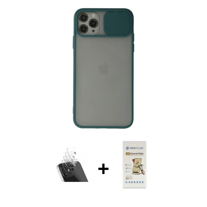 MARSİLYAN™- iPhone 11 Pro Kılıf Vadi Çizgi - Siyah Mat Seramik Nano Ekran Koruyucu + Kamera Lens Koruma Cam - SF