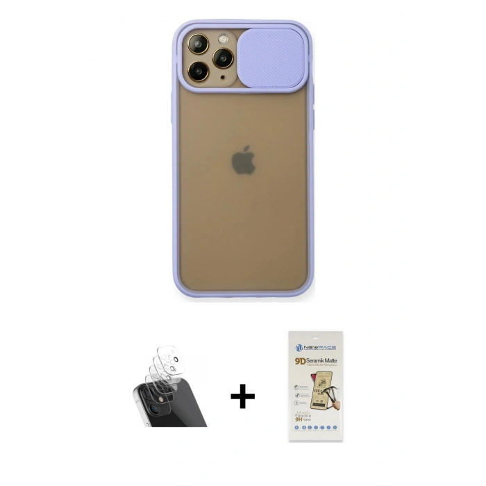MARSİLYAN™- iPhone 11 Pro Kılıf Vadi Çizgi - Siyah Mat Seramik Nano Ekran Koruyucu + Kamera Lens Koruma Cam - SF