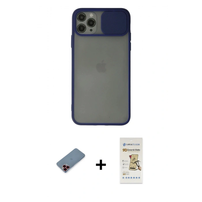 MARSİLYAN™- iPhone 11 Pro Kılıf Vadi Çizgi - Siyah Mat Seramik Nano Ekran Koruyucu + Metal Kamera Lens Koruma Cam - KI