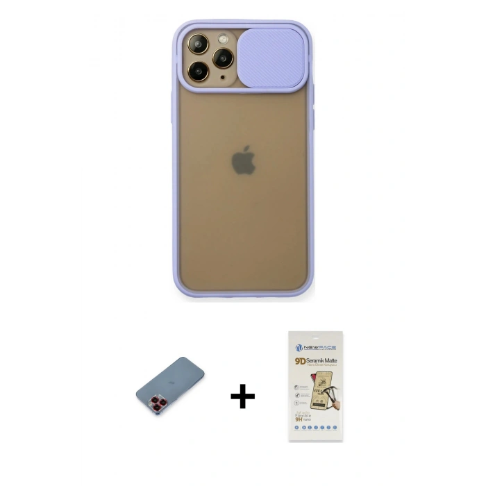 MARSİLYAN™- iPhone 11 Pro Kılıf Vadi Çizgi - Siyah Mat Seramik Nano Ekran Koruyucu + Metal Kamera Lens Koruma Cam - KI