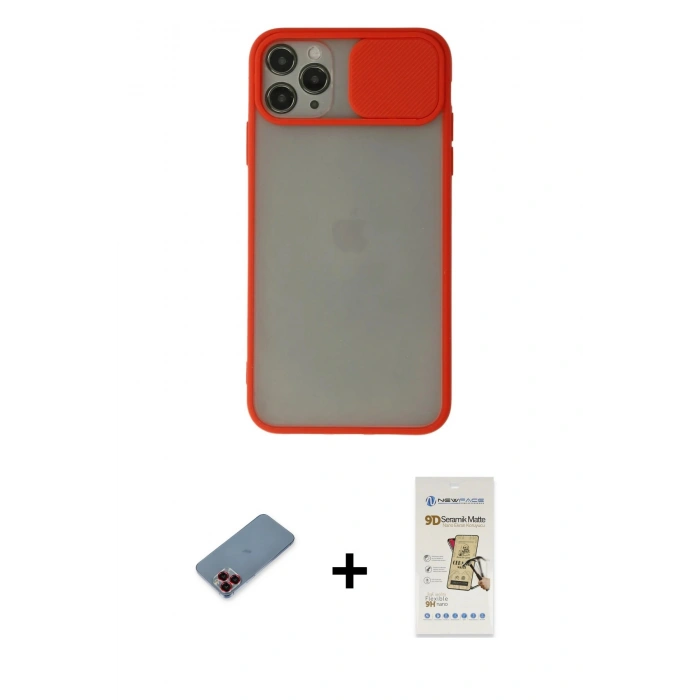 MARSİLYAN™- iPhone 11 Pro Kılıf Vadi Çizgi - Siyah Mat Seramik Nano Ekran Koruyucu + Metal Kamera Lens Koruma Cam - KI
