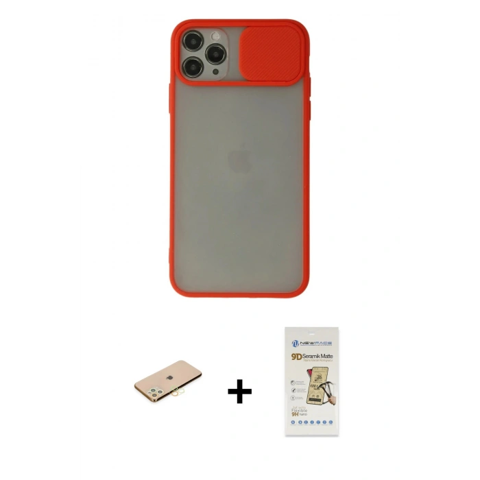 MARSİLYAN™- iPhone 11 Pro Kılıf Vadi Çizgi - Siyah Mat Seramik Nano Ekran Koruyucu + Renkli Kamera Lens Koruma Cam - PE