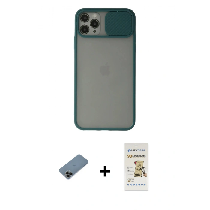 MARSİLYAN™- iPhone 11 Pro Kılıf Vadi Çizgi - Siyah Mat Seramik Nano Ekran Koruyucu + Shine Kamera Lens Koruma Cam - SH