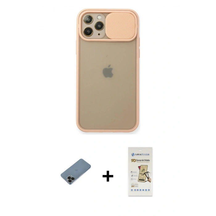MARSİLYAN™- iPhone 11 Pro Kılıf Vadi Çizgi - Siyah Mat Seramik Nano Ekran Koruyucu + Shine Kamera Lens Koruma Cam - SH