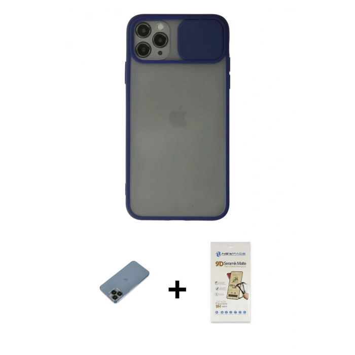 MARSİLYAN™- iPhone 11 Pro Kılıf Vadi Çizgi - Siyah Mat Seramik Nano Ekran Koruyucu + Shine Kamera Lens Koruma Cam - SH