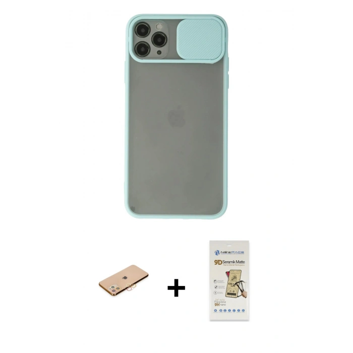 MARSİLYAN™- iPhone 11 Pro Kılıf Vadi Çizgi - Siyah Mat Seramik Nano Ekran Koruyucu + Renkli Kamera Lens Koruma Cam - TU