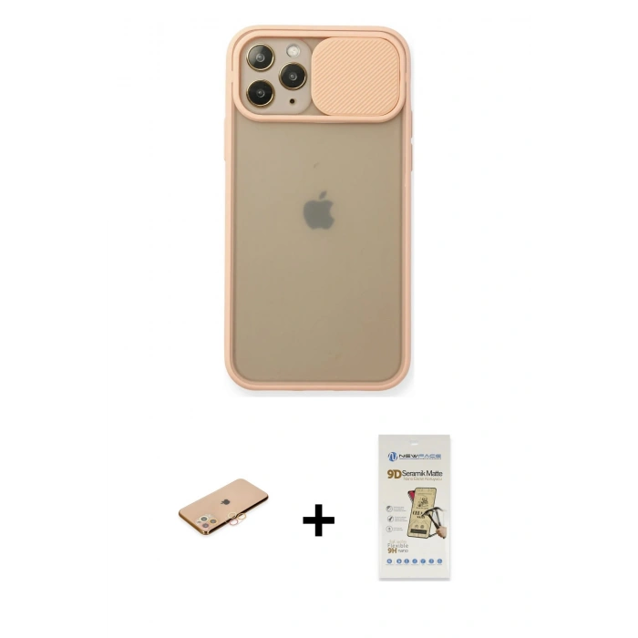 MARSİLYAN™- iPhone 11 Pro Kılıf Vadi Çizgi - Siyah Mat Seramik Nano Ekran Koruyucu + Renkli Kamera Lens Koruma Cam - TU