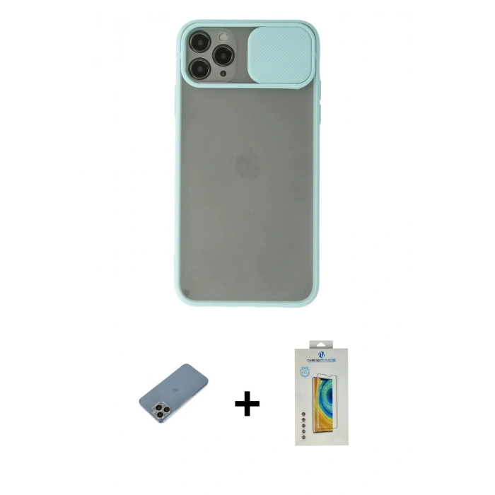 MARSİLYAN™- iPhone 11 Pro Kılıf Vadi Çizgi - Siyah Polymer Nano Ekran Koruyucu + Shine Kamera Lens Koruma Cam - GI