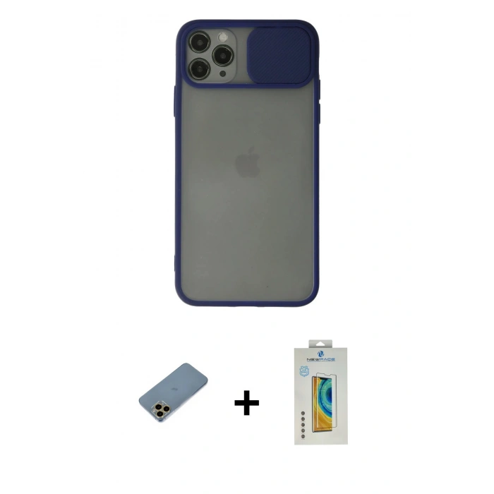 MARSİLYAN™- iPhone 11 Pro Kılıf Vadi Çizgi - Siyah Polymer Nano Ekran Koruyucu + Shine Kamera Lens Koruma Cam - GD