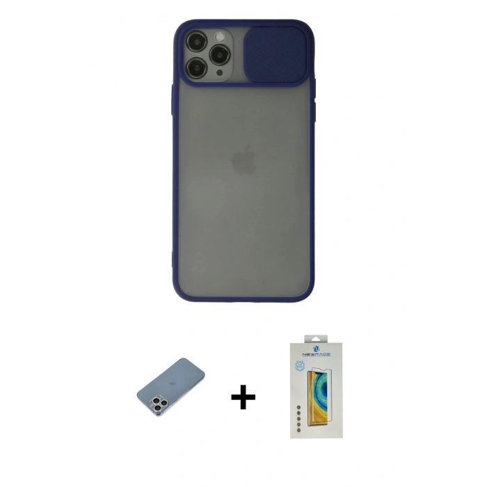 MARSİLYAN™- iPhone 11 Pro Kılıf Vadi Çizgi - Siyah Polymer Nano Ekran Koruyucu + Shine Kamera Lens Koruma Cam - GS