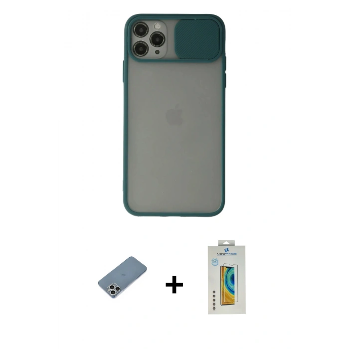 MARSİLYAN™- iPhone 11 Pro Kılıf Vadi Çizgi - Siyah Polymer Nano Ekran Koruyucu + Shine Kamera Lens Koruma Cam - GS