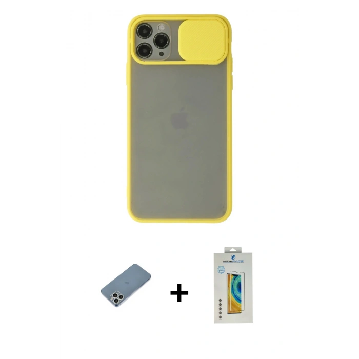 MARSİLYAN™- iPhone 11 Pro Kılıf Vadi Çizgi - Siyah Polymer Nano Ekran Koruyucu + Shine Kamera Lens Koruma Cam - GS