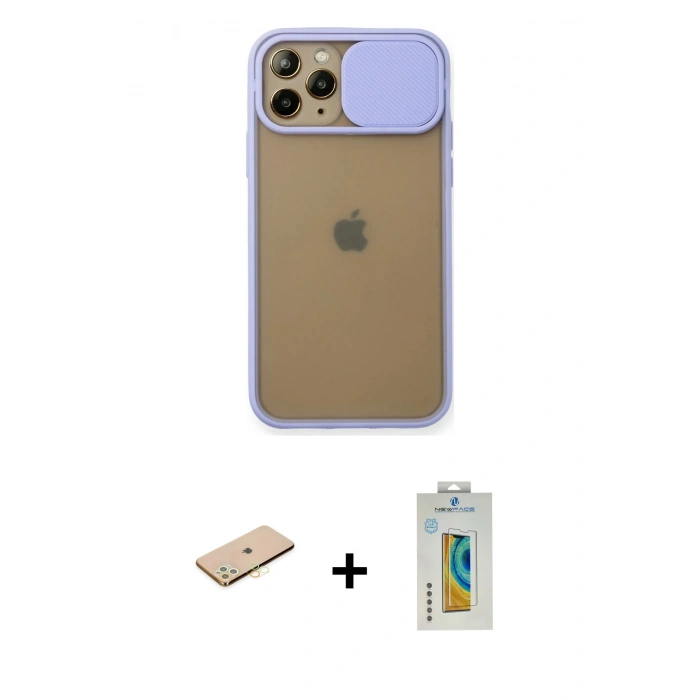 MARSİLYAN™- iPhone 11 Pro Kılıf Vadi Çizgi - Siyah Polymer Nano Ekran Koruyucu + Renkli Kamera Lens Koruma Cam - PE