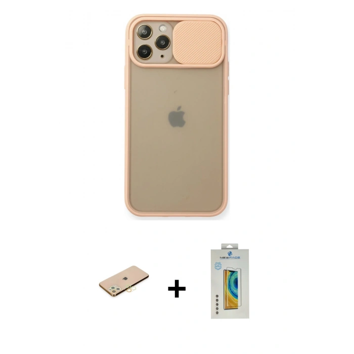 MARSİLYAN™- iPhone 11 Pro Kılıf Vadi Çizgi - Siyah Polymer Nano Ekran Koruyucu + Renkli Kamera Lens Koruma Cam - PE