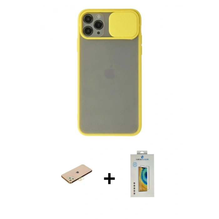MARSİLYAN™- iPhone 11 Pro Kılıf Vadi Çizgi - Siyah Polymer Nano Ekran Koruyucu + Renkli Kamera Lens Koruma Cam - PE