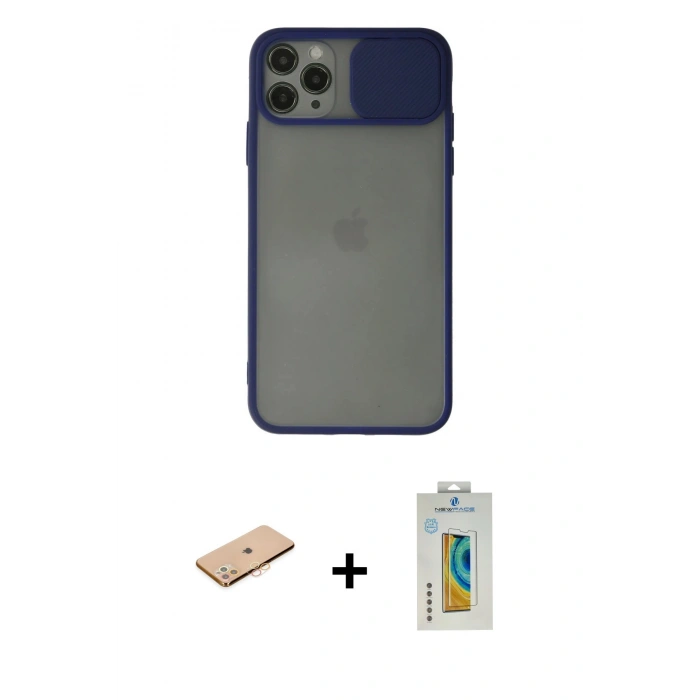 MARSİLYAN™- iPhone 11 Pro Kılıf Vadi Çizgi - Siyah Polymer Nano Ekran Koruyucu + Renkli Kamera Lens Koruma Cam - TU