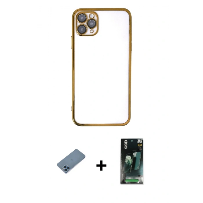 MARSİLYAN™- iPhone 11 Pro Kılıf Vadi Minimal - Şeffaf 360 Full Body Arka Koruyucu + Shine Kamera Lens Koruma Cam - MI