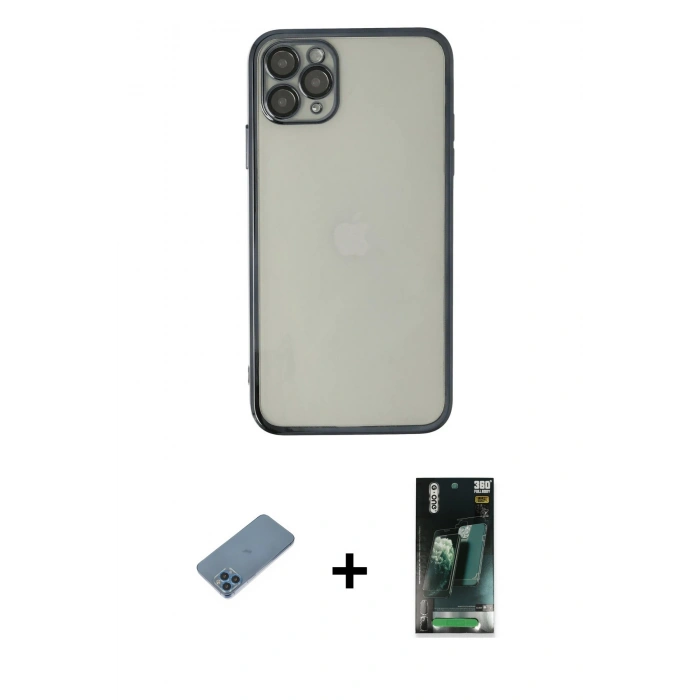 MARSİLYAN™- iPhone 11 Pro Kılıf Vadi Minimal - Şeffaf 360 Full Body Arka Koruyucu + Shine Kamera Lens Koruma Cam - MI