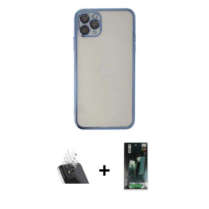 MARSİLYAN™- iPhone 11 Pro Kılıf Vadi Minimal - Şeffaf 360 Full Body Arka Koruyucu + Kamera Lens Koruma Cam - SF