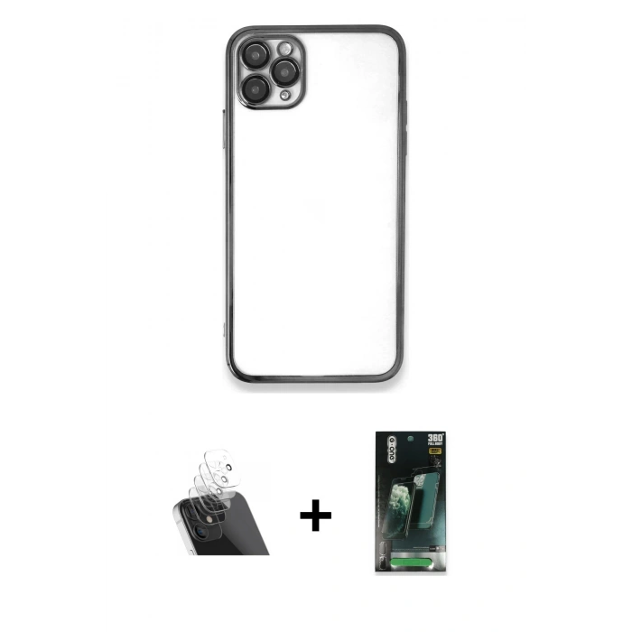 MARSİLYAN™- iPhone 11 Pro Kılıf Vadi Minimal - Şeffaf 360 Full Body Arka Koruyucu + Kamera Lens Koruma Cam - SF