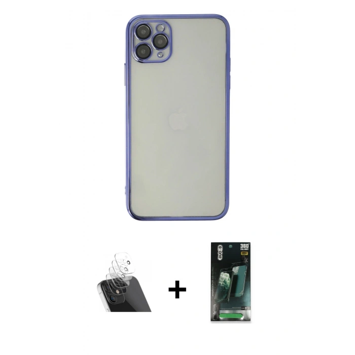 MARSİLYAN™- iPhone 11 Pro Kılıf Vadi Minimal - Şeffaf 360 Full Body Arka Koruyucu + Kamera Lens Koruma Cam - SF