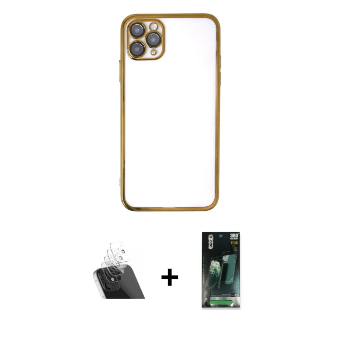 MARSİLYAN™- iPhone 11 Pro Kılıf Vadi Minimal - Şeffaf 360 Full Body Arka Koruyucu + Kamera Lens Koruma Cam - SF