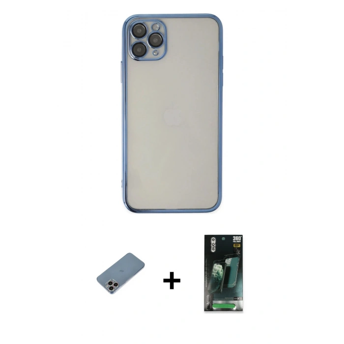 MARSİLYAN™- iPhone 11 Pro Kılıf Vadi Minimal - Şeffaf 360 Full Body Arka Koruyucu + Shine Kamera Lens Koruma Cam - GI